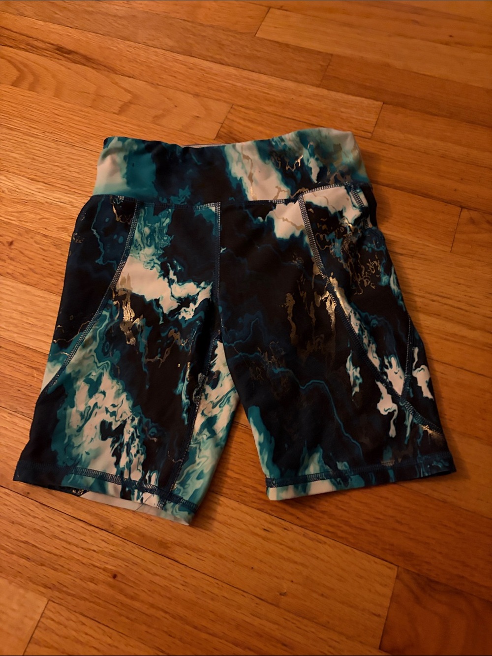 Old Navy Teal Marble Print Bike Shorts